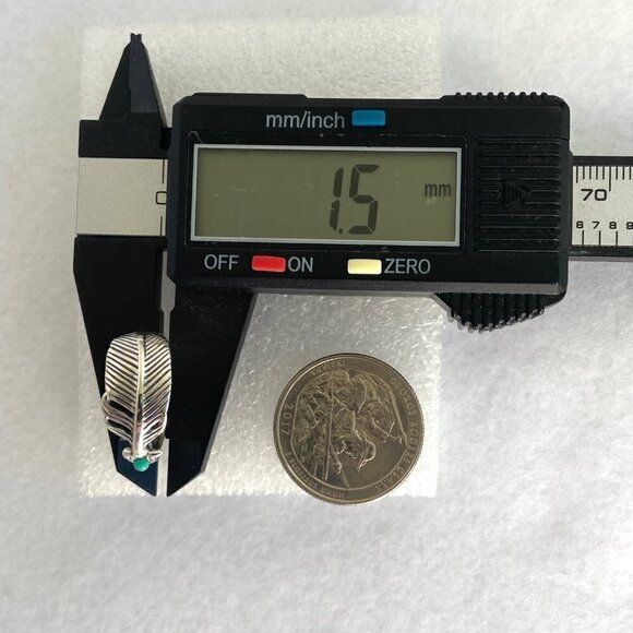 Sterling Silver 925 Dainty Round Turquoise Cabochon Feather Band Ring Size 7.5 - Picture 15 of 16